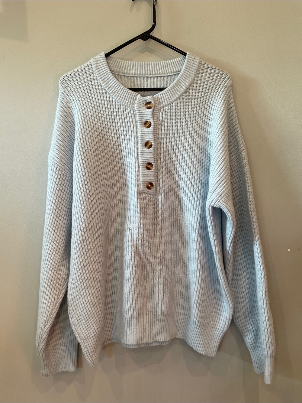 Light Blue Ribbed Sweater with Button Detail size xl like new